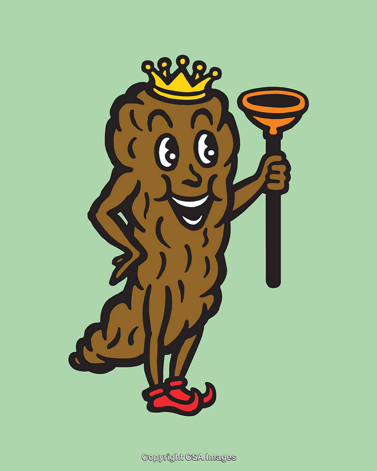 Cartoon Brown Character With Crown Holding Plunger in Hand