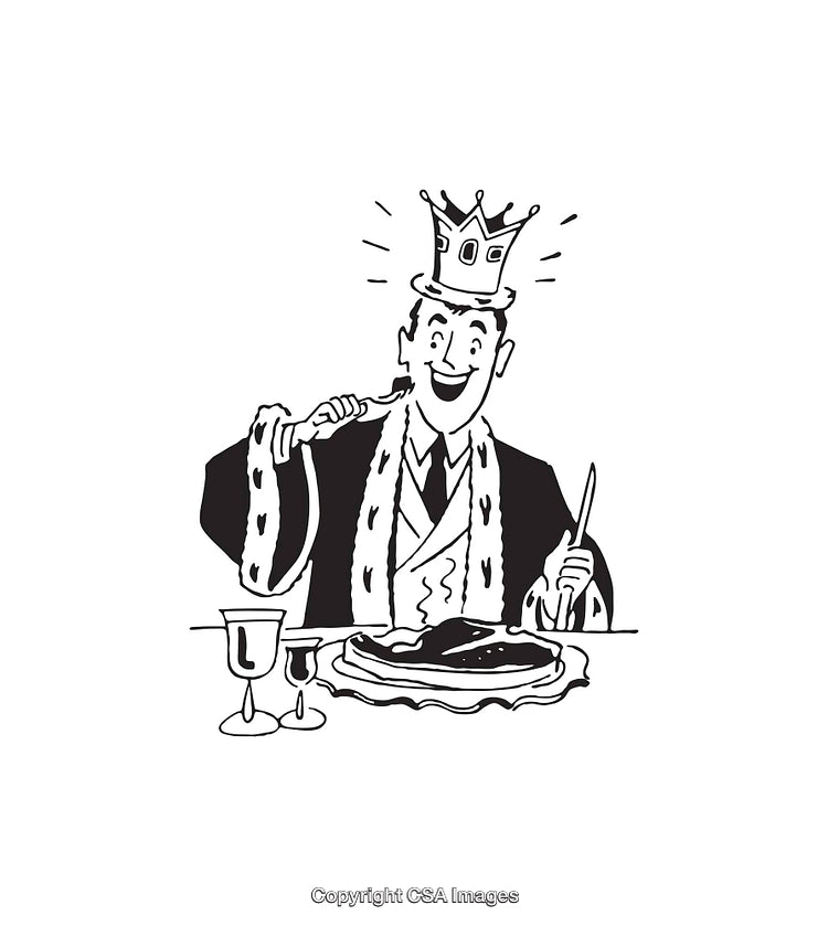 Illustration of a Cheerful King Enjoying a Meal with Royalty Attire