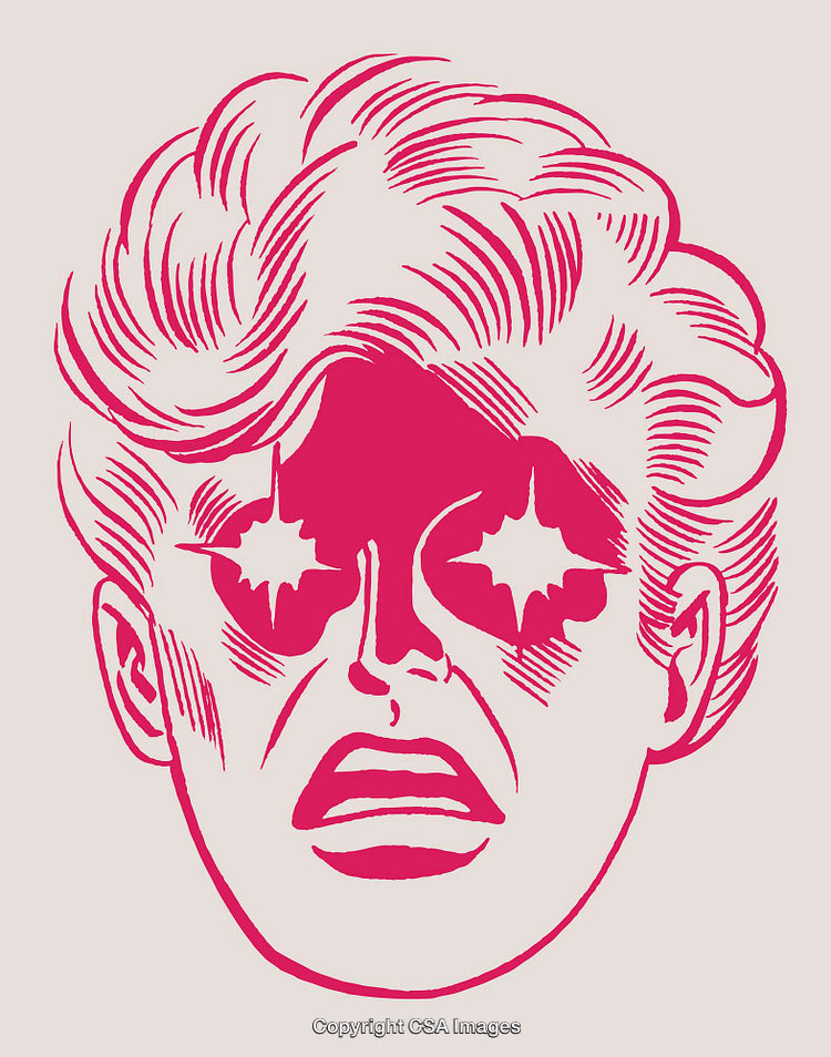 Graphic Artwork Showing Stylized Face With Radiant Eyes and Expressive Features