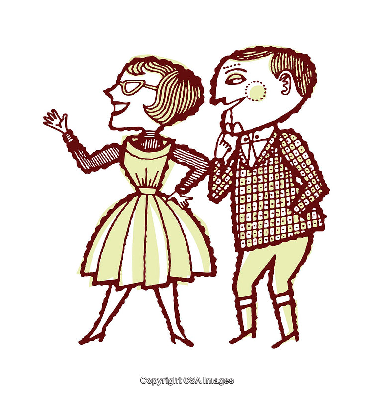 Retro Styled Illustration of Two People in Lively Conversation