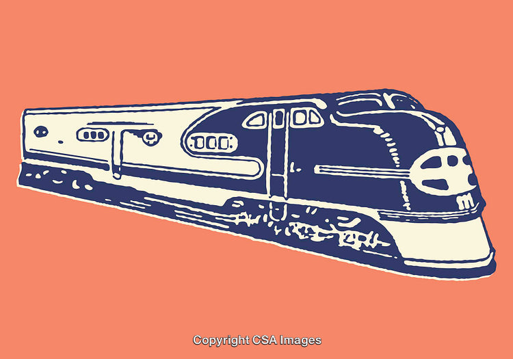 Stylized Retro Train Illustration on a Bold Coral Background