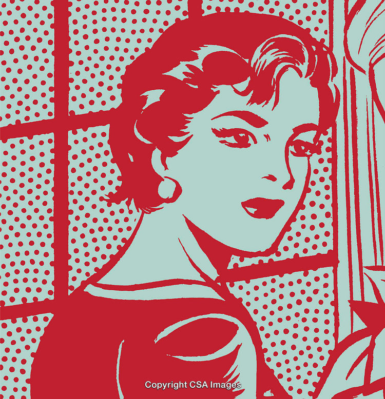 Stylish Retro Pop Art Design Featuring Woman Illustration With Bold Colors