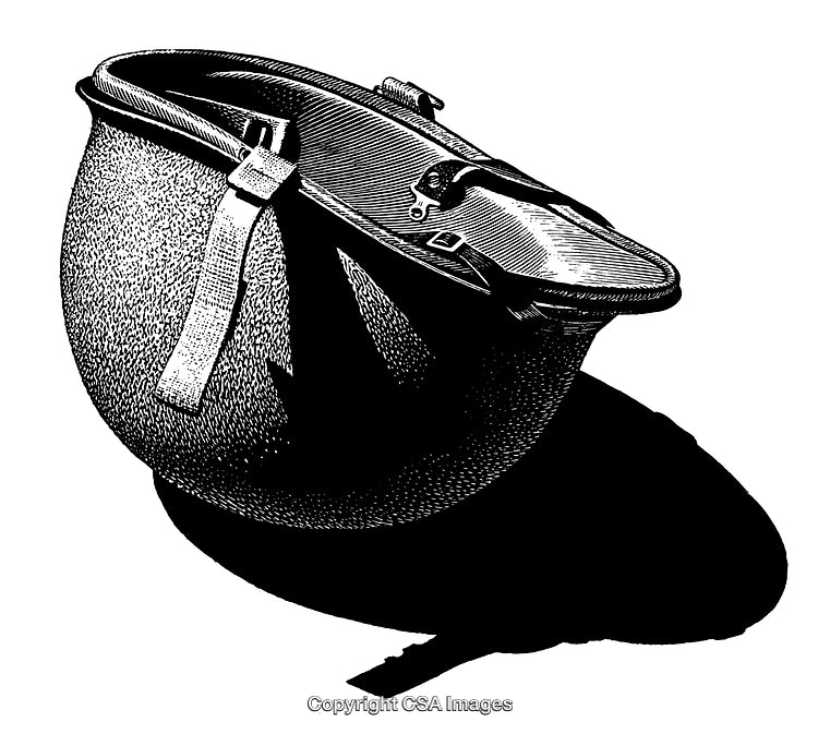Vintage Engraving of a Helmet with Detailed Black and White Shading