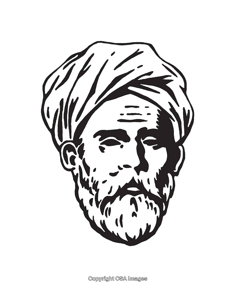 Black and White Sketch of a Historical Bearded Man with Headwrap