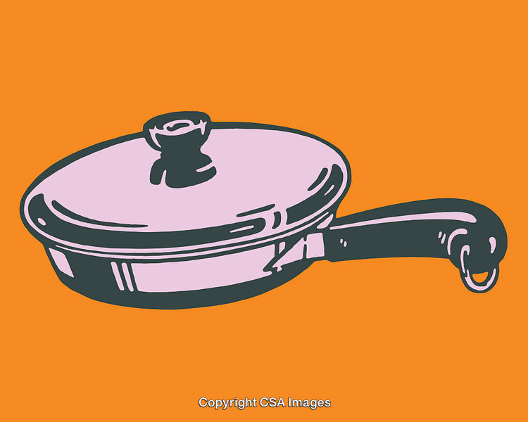Colorful Illustration of a Pan with Lid on Vibrant Orange Background