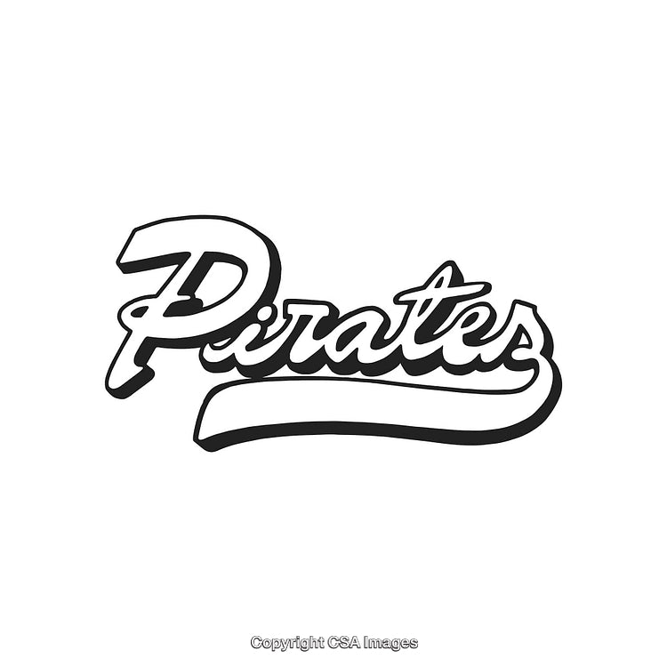 Classic Black and White Pirates Text Logo with a Script Style