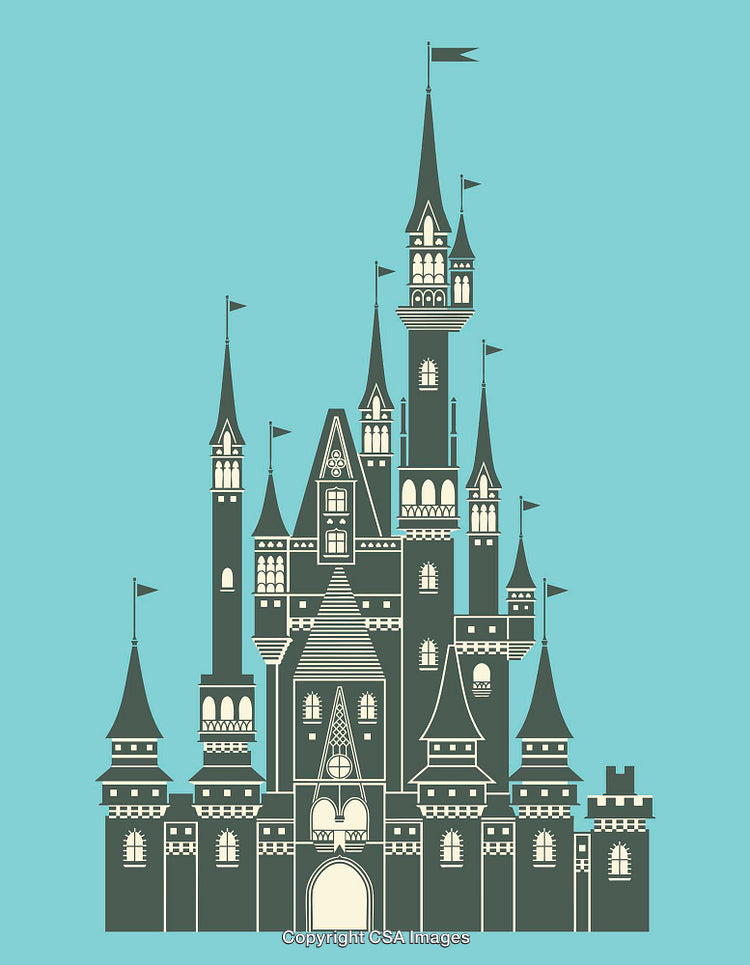 Elegant Line Art Illustration of a Fairytale Castle on Blue Background