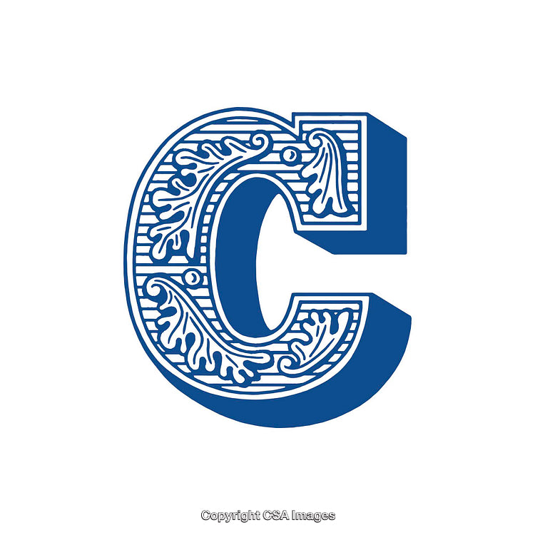 Intricate Blue Ornamental Letter C Design with Decorative Pattern
