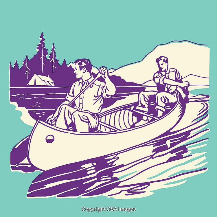 Vintage Style Illustration of Canoeing Adventure in Nature