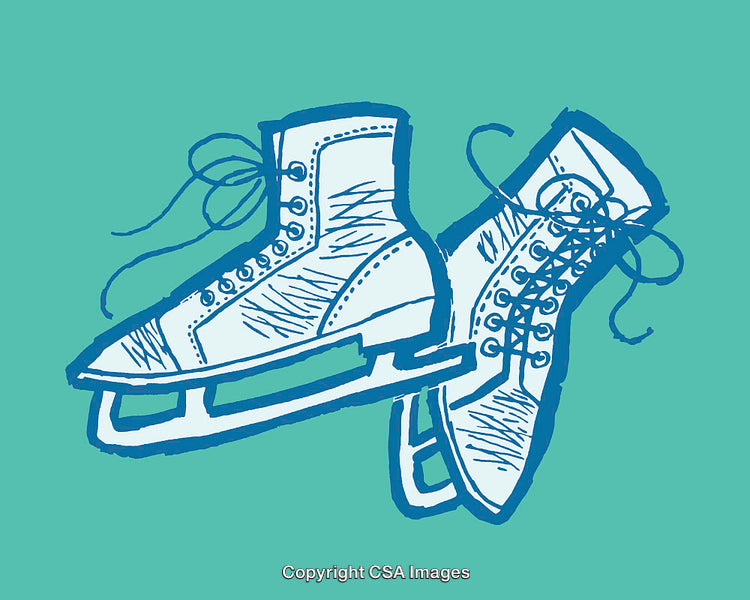 Colorful Line Art Illustration of Pair of Ice Skating Boots
