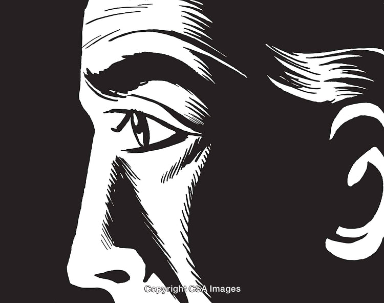 Black and White Artistic Illustration of a Thoughtful Facial Profile