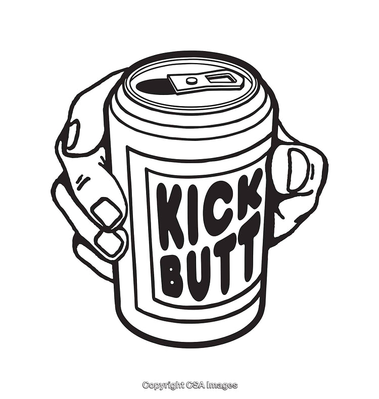 Black and White Line Art of a Hand Holding a Soda Can