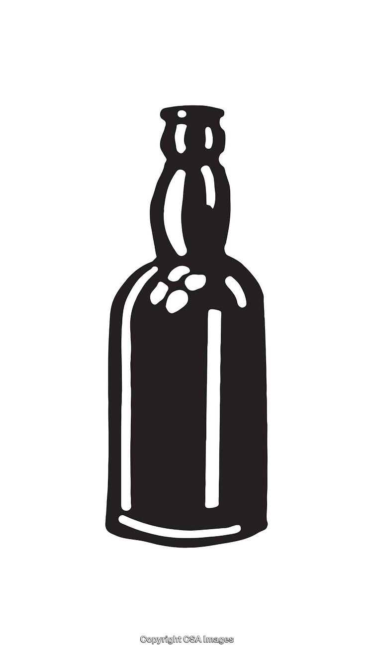 Black and White Line Art of a Glass Bottle Silhouette