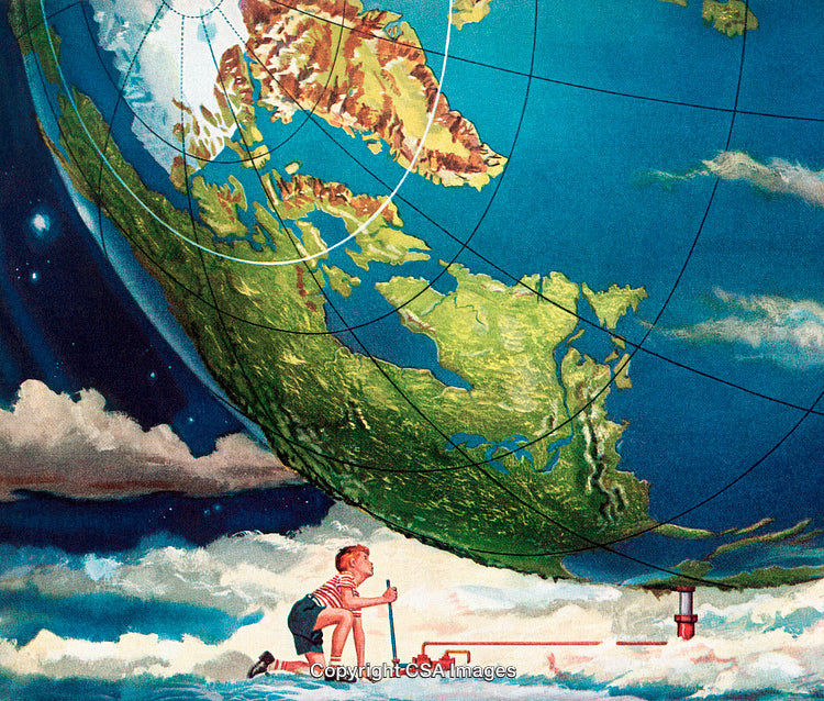 Boy Using Lever to Uplift Globe in Conceptual Illustration