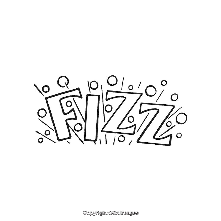 Black and White Text Illustration Depicting Fizz With Bubble Graphics, Dynamic Style