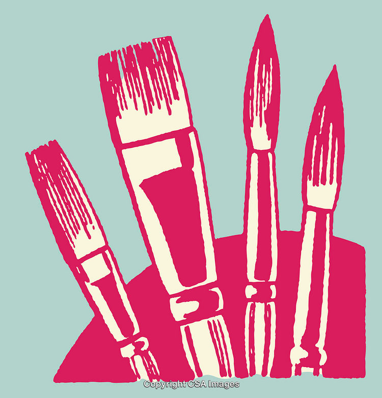 Colorful Line Art Illustration Featuring Artistic Paintbrushes on a Vibrant Background