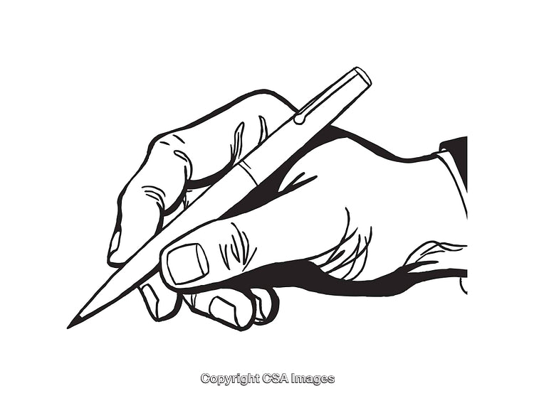 Hand Holding Pen Illustration in Minimalist Line Art Style