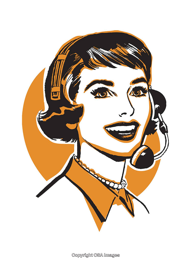 Retro Illustration of a Smiling Woman Wearing a Headset in Classic Style