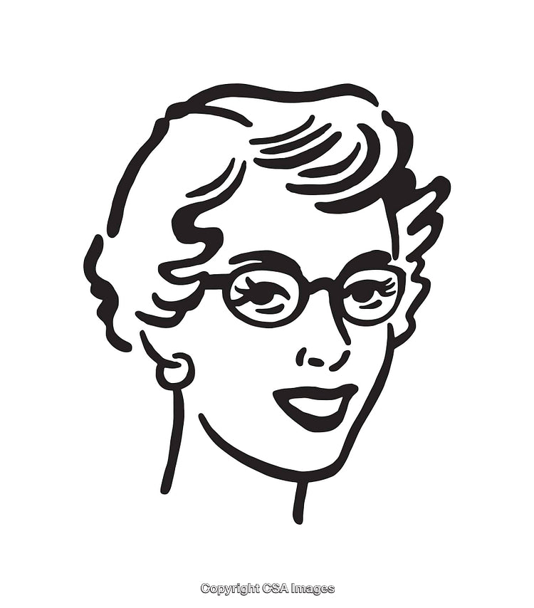 Retro Style Black and White Line Art of a Woman's Portrait