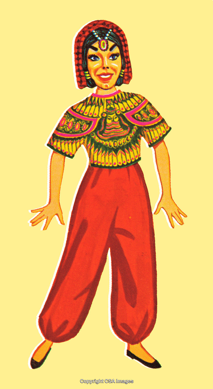 Colorful Illustration Depicting a Person in Vibrant Traditional Cultural Attire