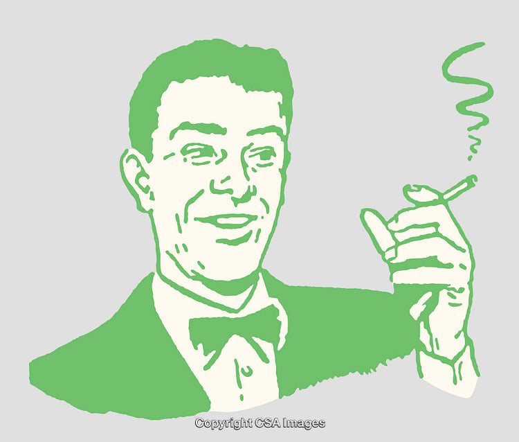 Retro Styled Illustration of a Man Smoking a Cigarette in Green