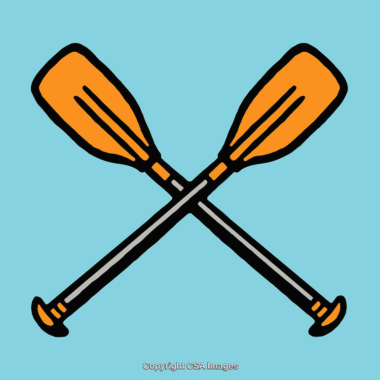 Crossed Orange Paddles Illustration on Light Blue Background
