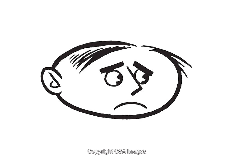 Black and White Line Art of Sad Facial Expression Illustration