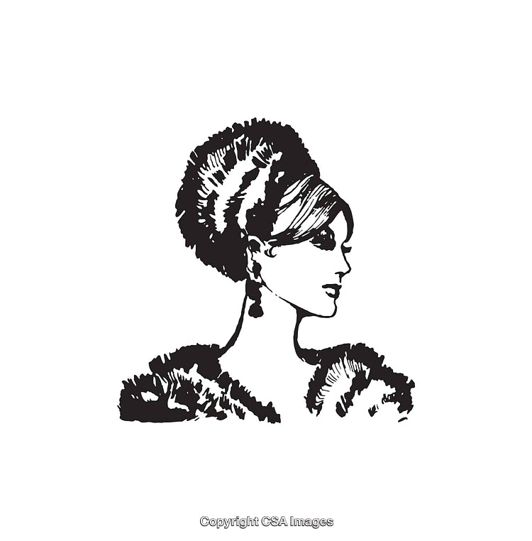 Stylish Black and White Line Art of a Woman in Vintage Fashion