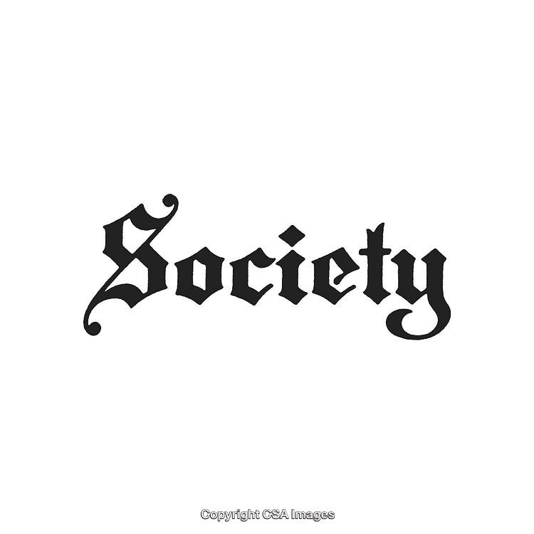 Society Word in Gothic Typeface Style with Minimalistic Black and White Design