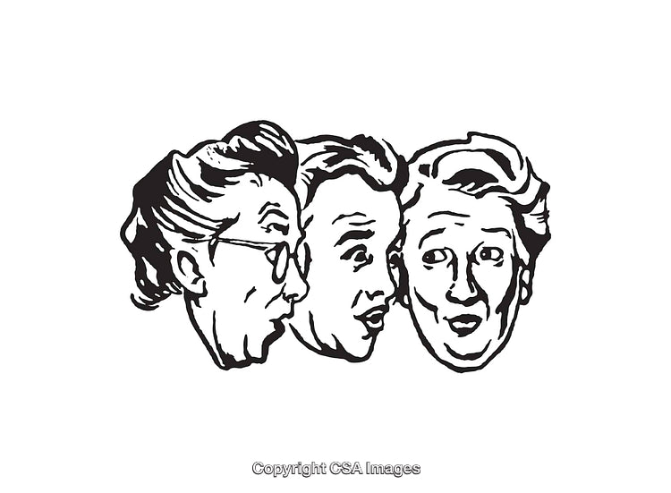 Three Expressive Faces in Black and White Line Art Style