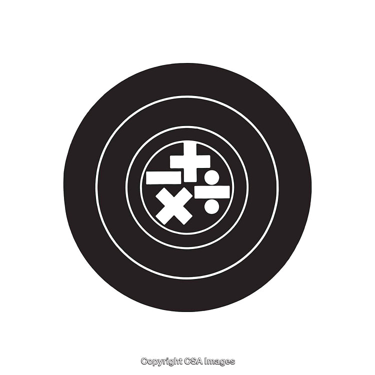 Black and White Target Circle with Mathematics Symbols Inside