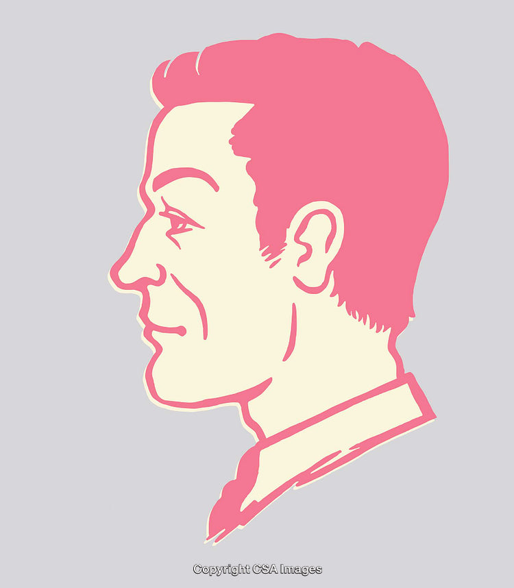 Side Profile Color Line Art of a Man with Neutral Expression