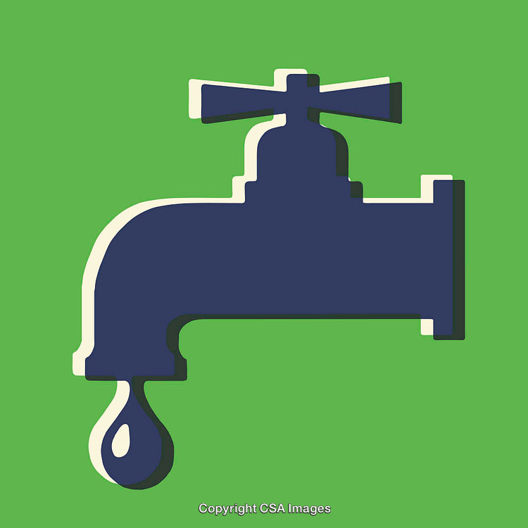 Silhouette Line Art Illustration of a Water Faucet on a Green Background