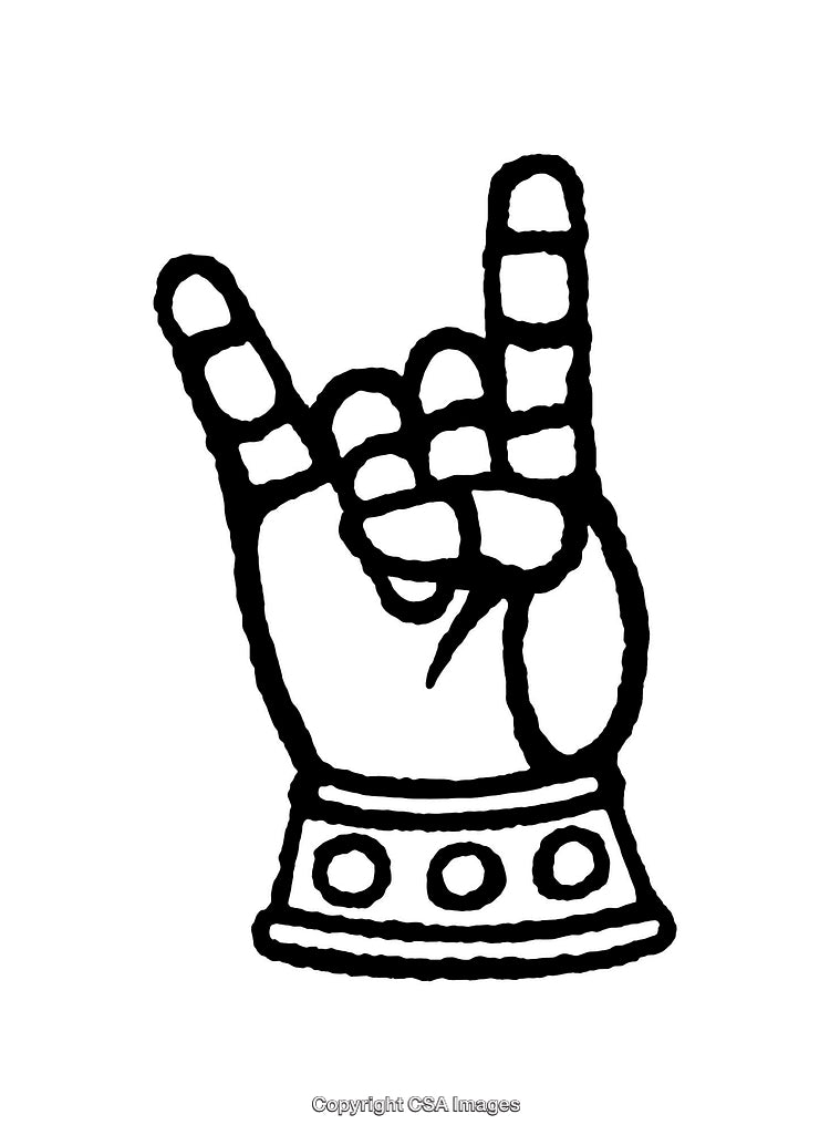 Black and White Line Art of Rock Hand Gesture Illustration
