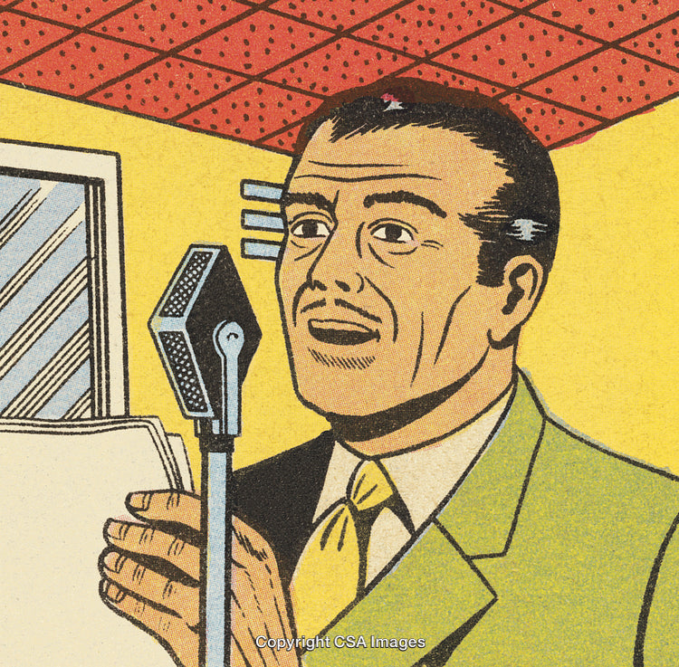 Retro Illustration of a Man Speaking into a Microphone