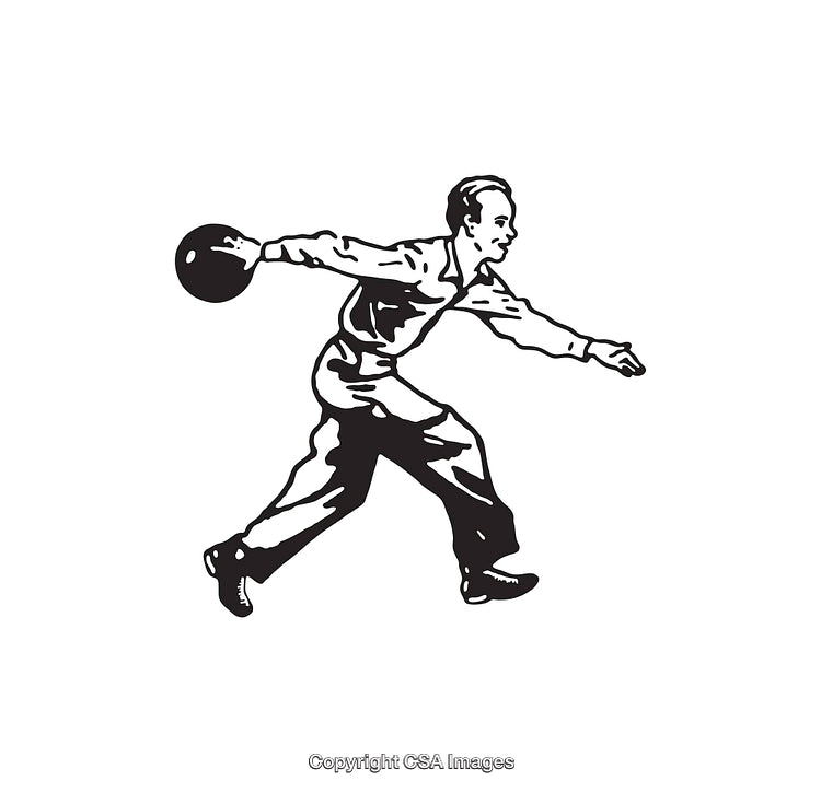 Vintage Black and White Illustration of a Man Bowling in Action