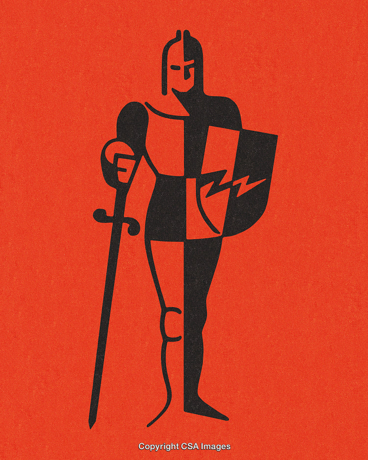 Stylized Knight Illustration on Bold Red Background