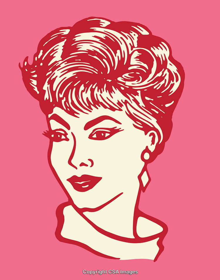 Retro Style Woman Portrait in Pop Art Line Drawing