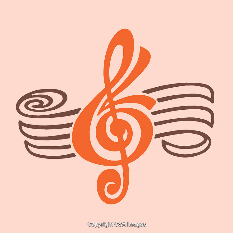 Orange Treble Clef with Musical Notes on a Peach Background