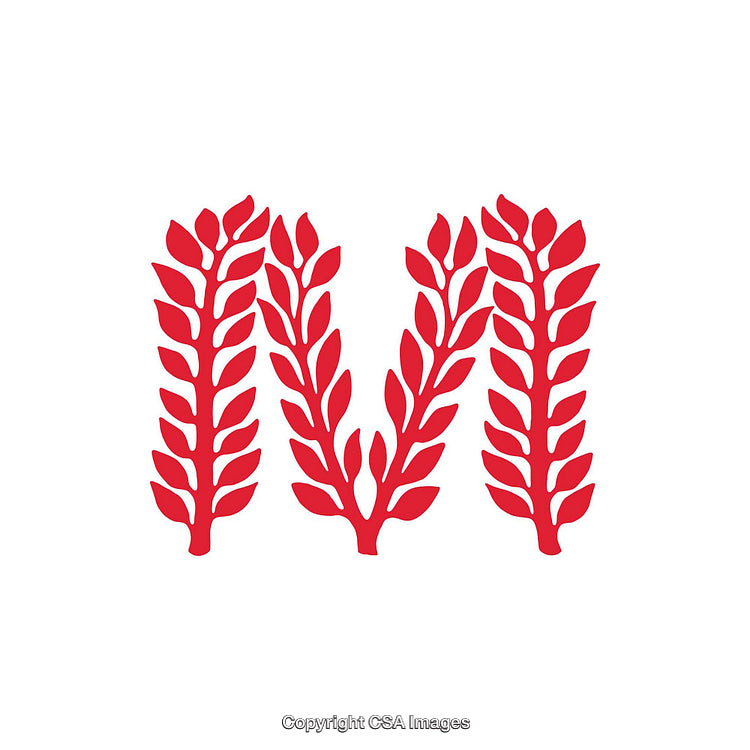 Red Stylized Letter M Formed by Branches with Leaves
