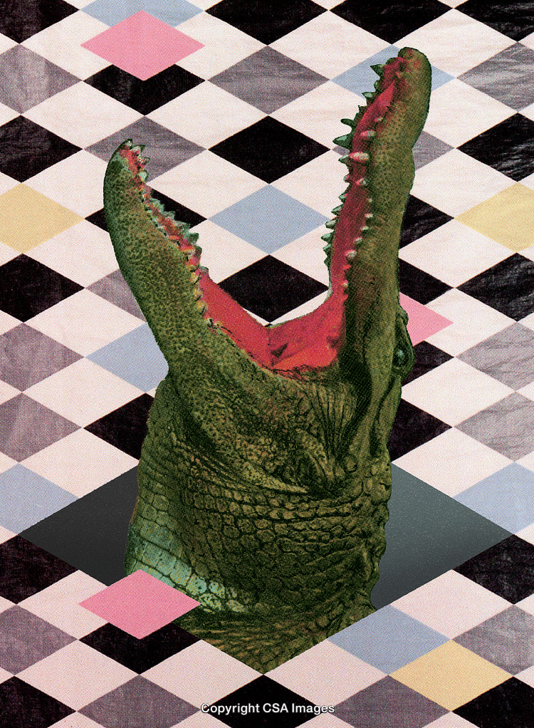 Conceptual Crocodile Art on Geometric Background with Vibrant Colors