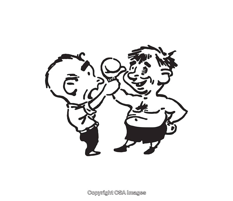 Humorous Black and White Line Art Sketch of Two Quarrelling Figures