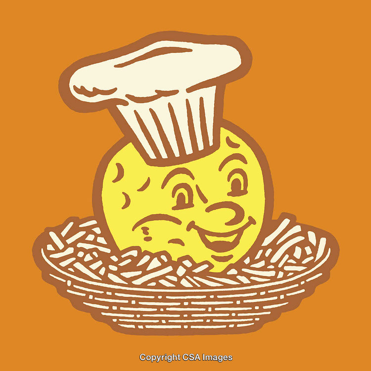 Smiling Chef Illustration of a Happy Character in a Basket with Orange Background