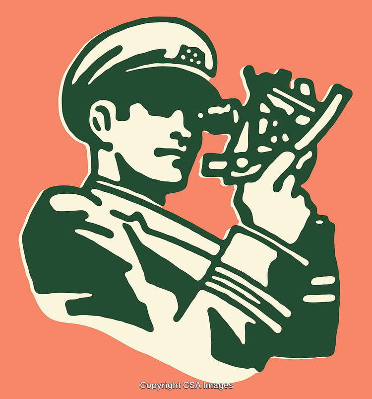 Vintage Maritime Officer Poster with a Sextant in Line Art Style