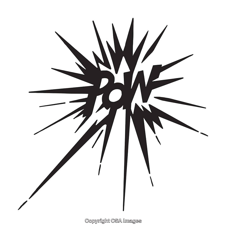 Dynamic Black and White POW Illustration in Comic Book Style