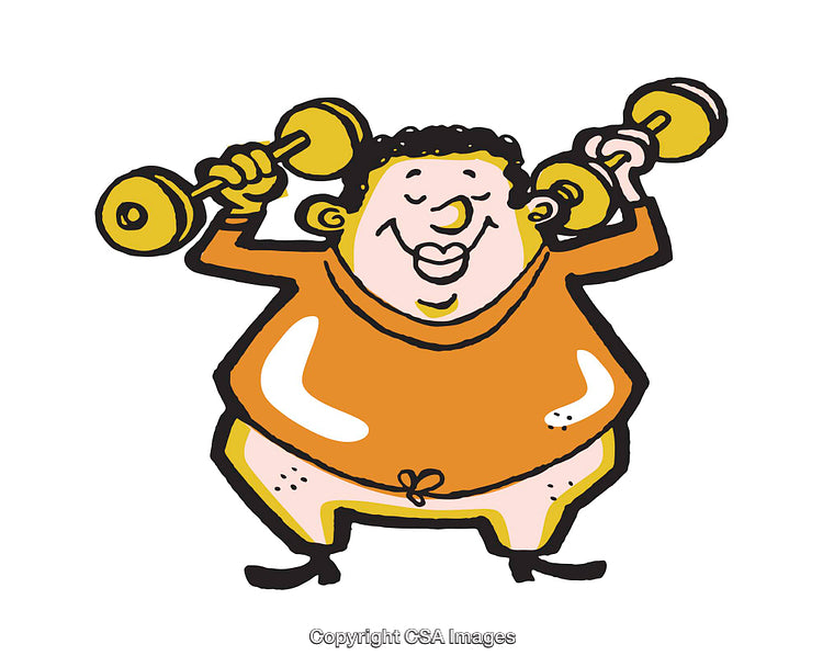 Cartoon Man Lifting Dumbbells in a Fun Fitness Illustration