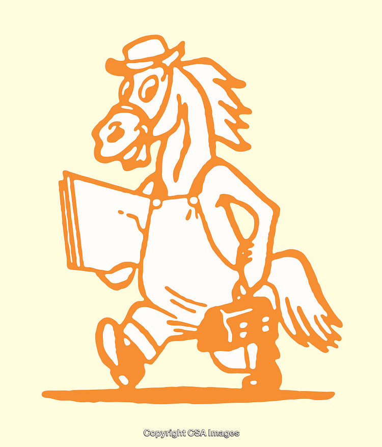 Playful Orange Line Art Illustration of Horse Dressed in Work Outfit