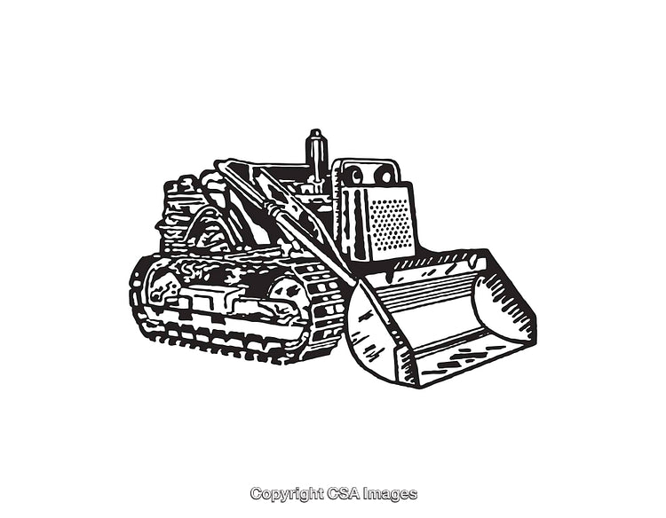 Detailed Black and White Line Art of a Construction Bulldozer