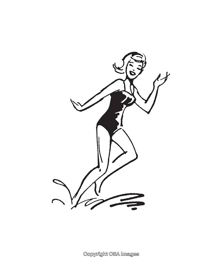 Vintage Black and White Line Art of Woman Splashing in Water