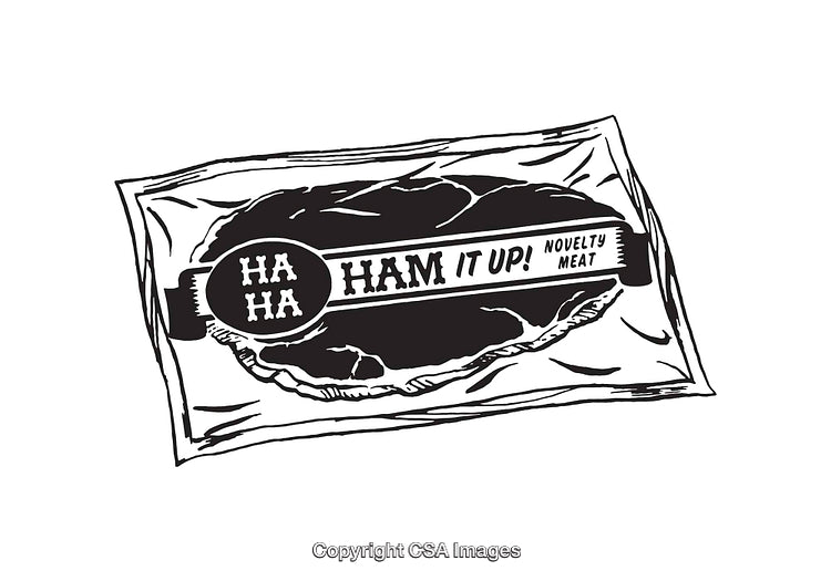 Black and White Line Art of Packaged Novelty Meat Design